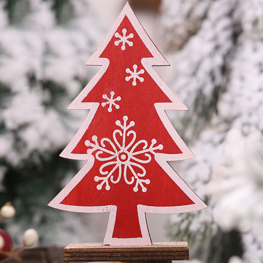 Interior Design Xmas - 2個入り木製クリスマスツリーミニオーナメント、雪の結晶デザイン、デスクトップクリスマスパーティーデコレーション、環境に優しいホリデーインテリア・エクステリア