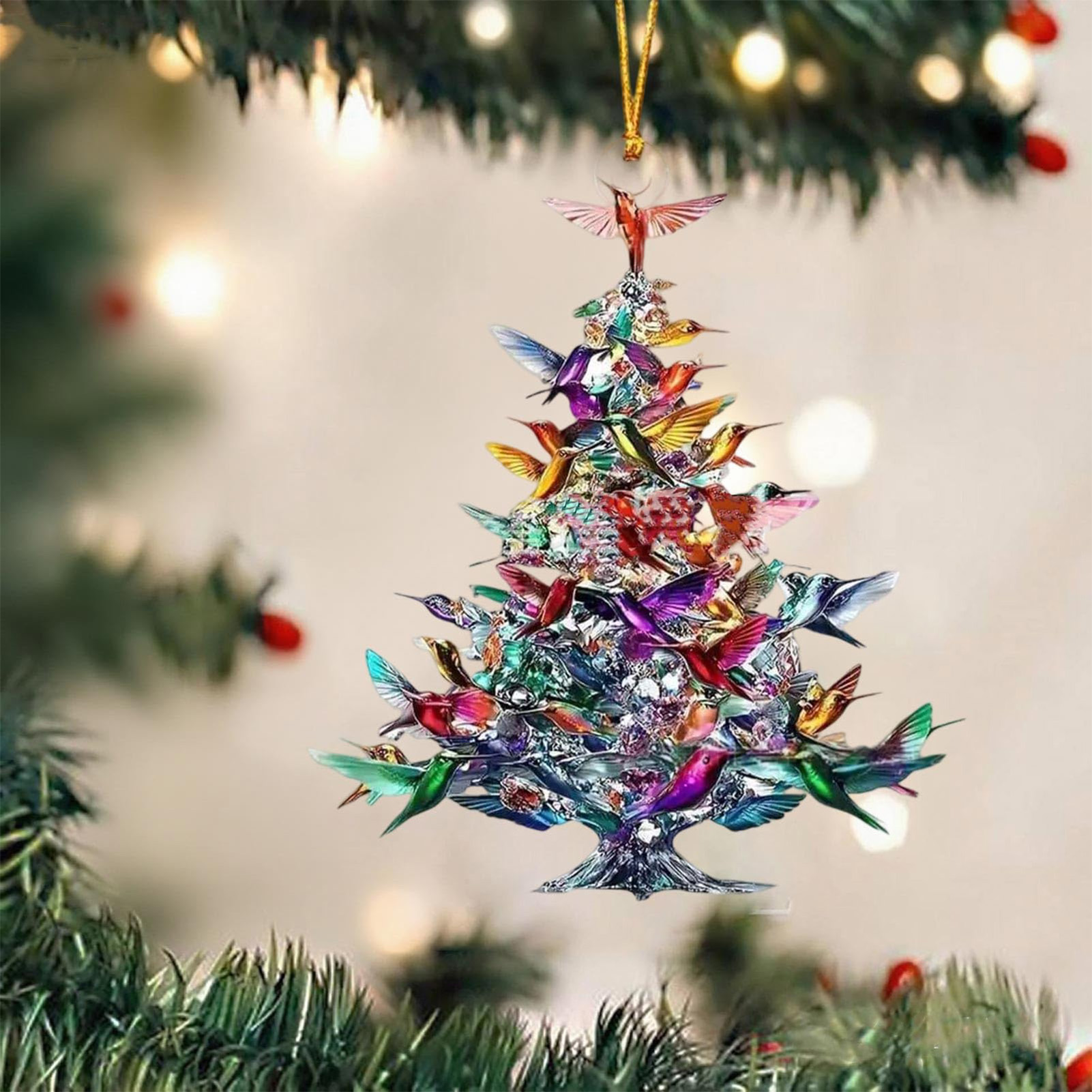 Interior Design Xmas - 8cm 2D アクリル鳥のオーナメント クリスマスツリー吊り下げペンダント 鳥 クリスマスツリーデザイン