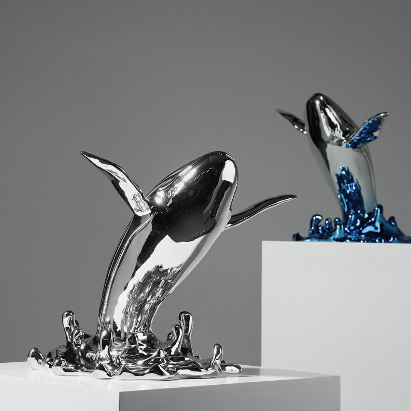 Interior Design Xmas - 創造的なクジラの彫刻,室内装飾用の銀メッキ樹脂製の彫刻,ホテルやロビーでのクリスマスプレゼントに最適