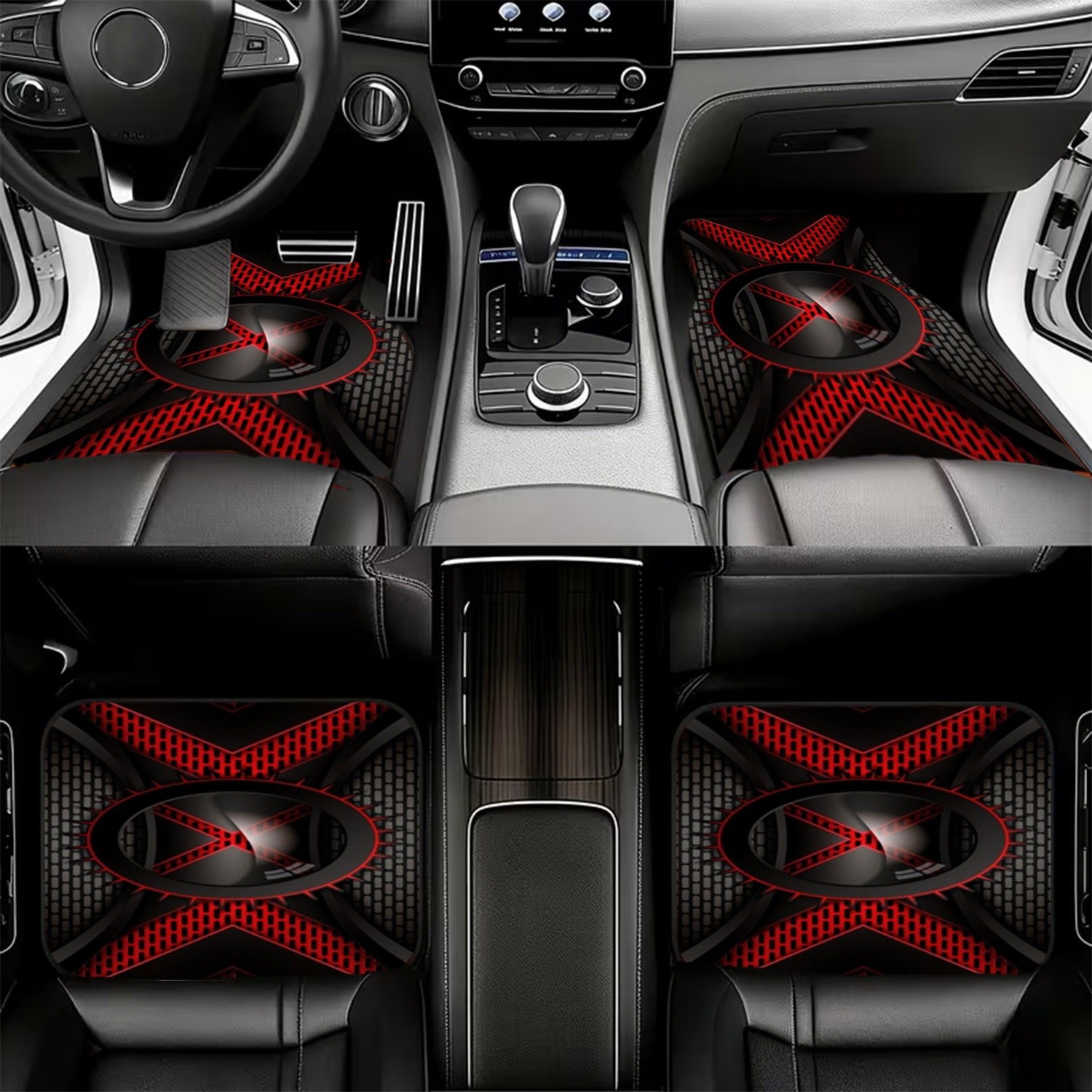 4枚セット 車用フロアマット、ブラック＆レッドの未来的なデザ - Interior Design Tech のレビューと価格