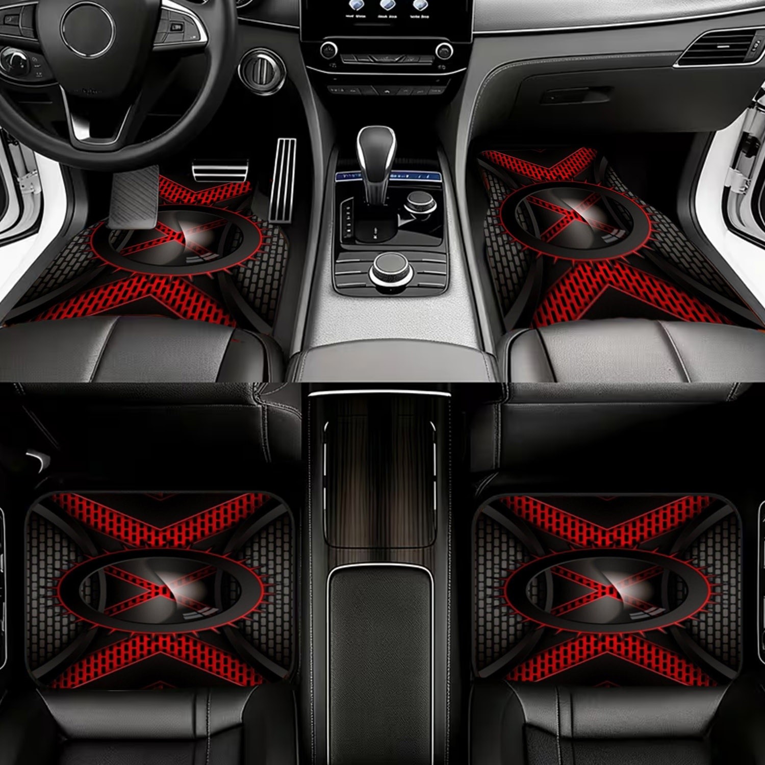 4枚セット 車用フロアマット、ブラック＆レッドの未来的なデザ - Interior Design Tech のレビューと価格