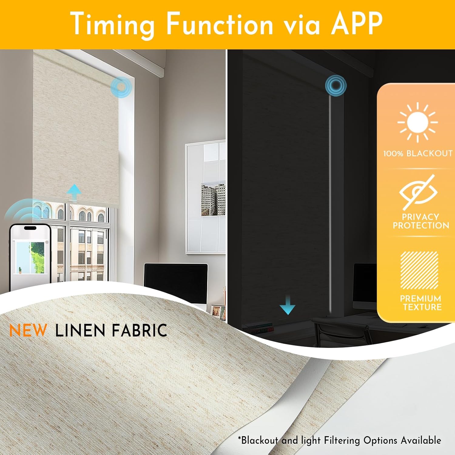 2026年新デザイン、売れ筋商品、遮光リネン生地、Tuyaア - Linen Roller Blind のレビューと価格
