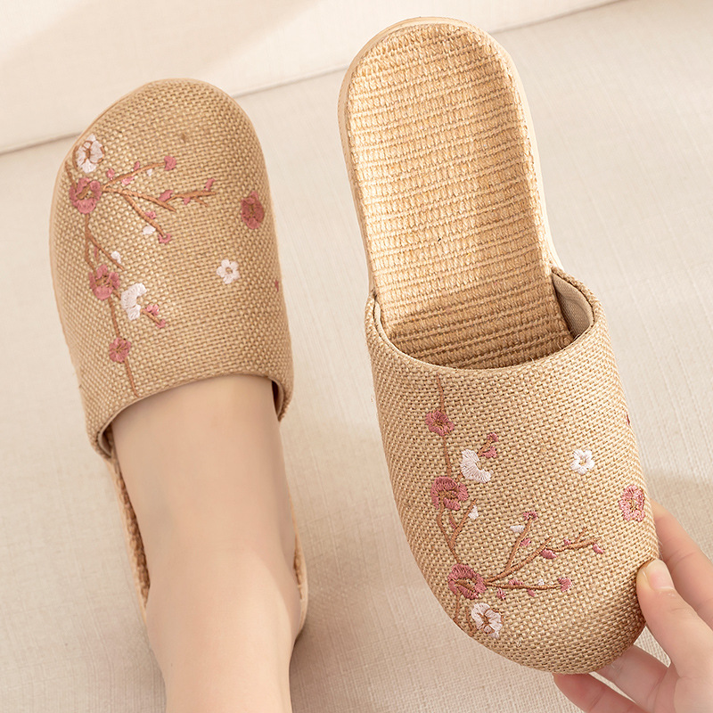 リネンスリッパ女性夏男性カップルホーム刺繍ノンスリップソフト - Linen Roller Blind のレビューと価格