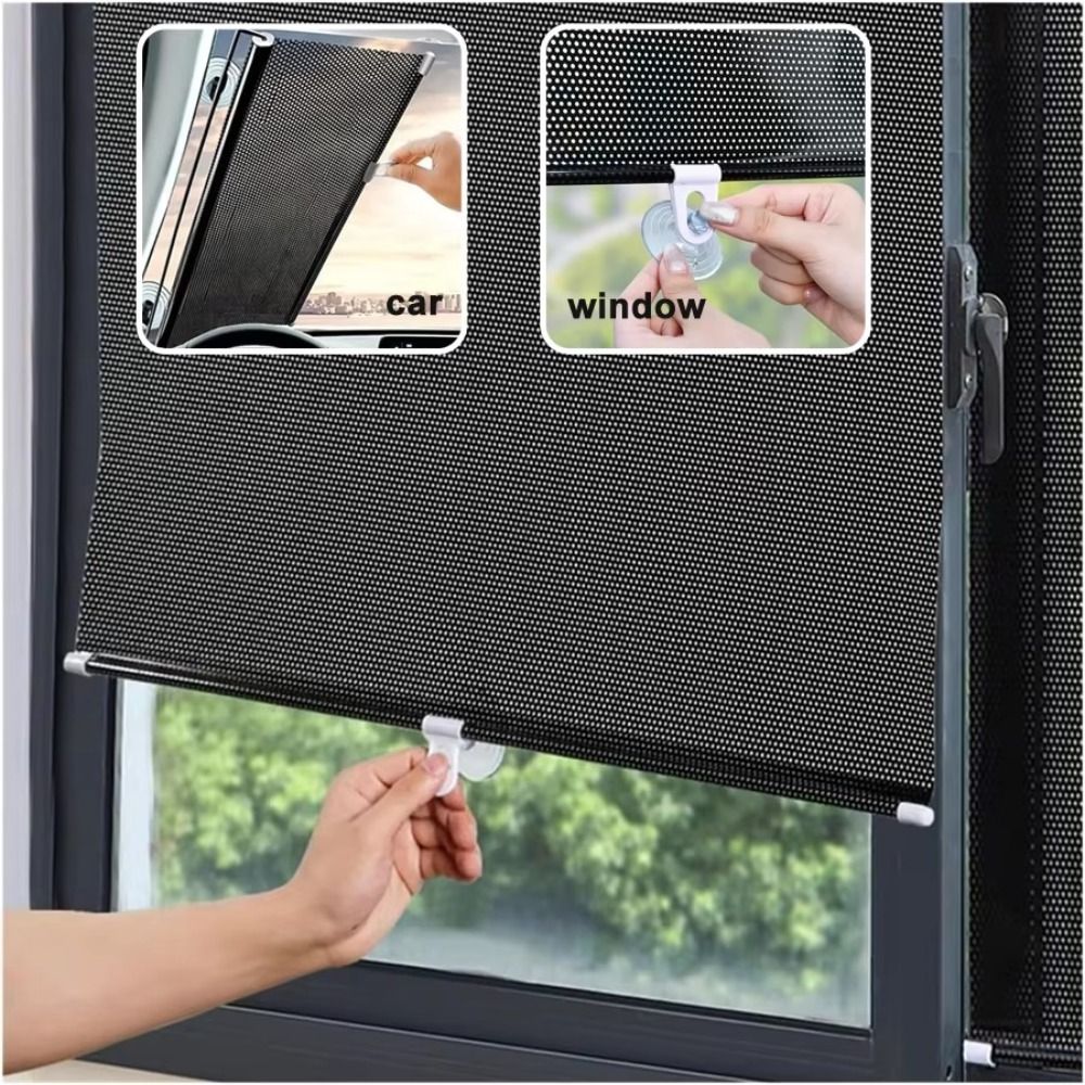 吸盤付き移動式ロールカーテン、穴あけ不要の遮光ローラーブライ - Linen Roller Blind のレビューと価格
