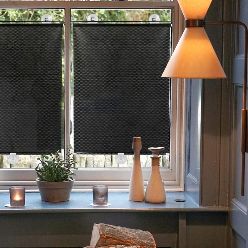 吸盤付き移動式ロールカーテン、穴あけ不要の遮光ローラーブライ - Linen Roller Blind のレビューと価格