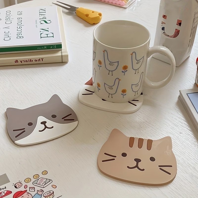 シリコンコースター5枚セット – 漫画の猫のデザイン、耐熱マ - Interior Design Kitchen のレビューと価格