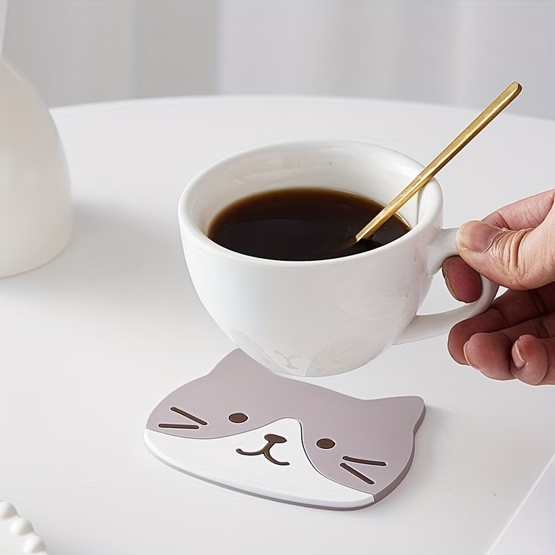 シリコンコースター5枚セット – 漫画の猫のデザイン、耐熱マ - Interior Design Kitchen のレビューと価格