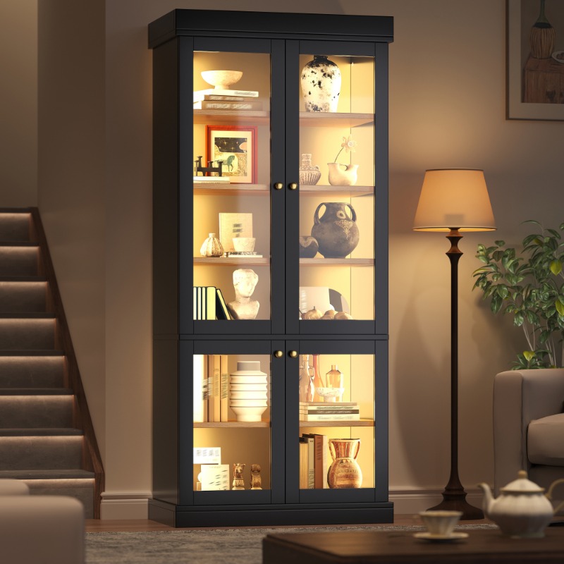 モダンな独立型ガラスディスプレイキャビネット、一体型LEDア - Interior Design Lighting Layout のレビューと価格