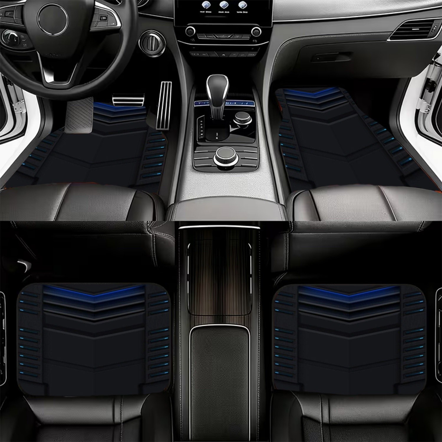 4枚セット 車用フロアマット、ダークで未来的なデザイン、素材 - Interior Design Tech のレビューと価格