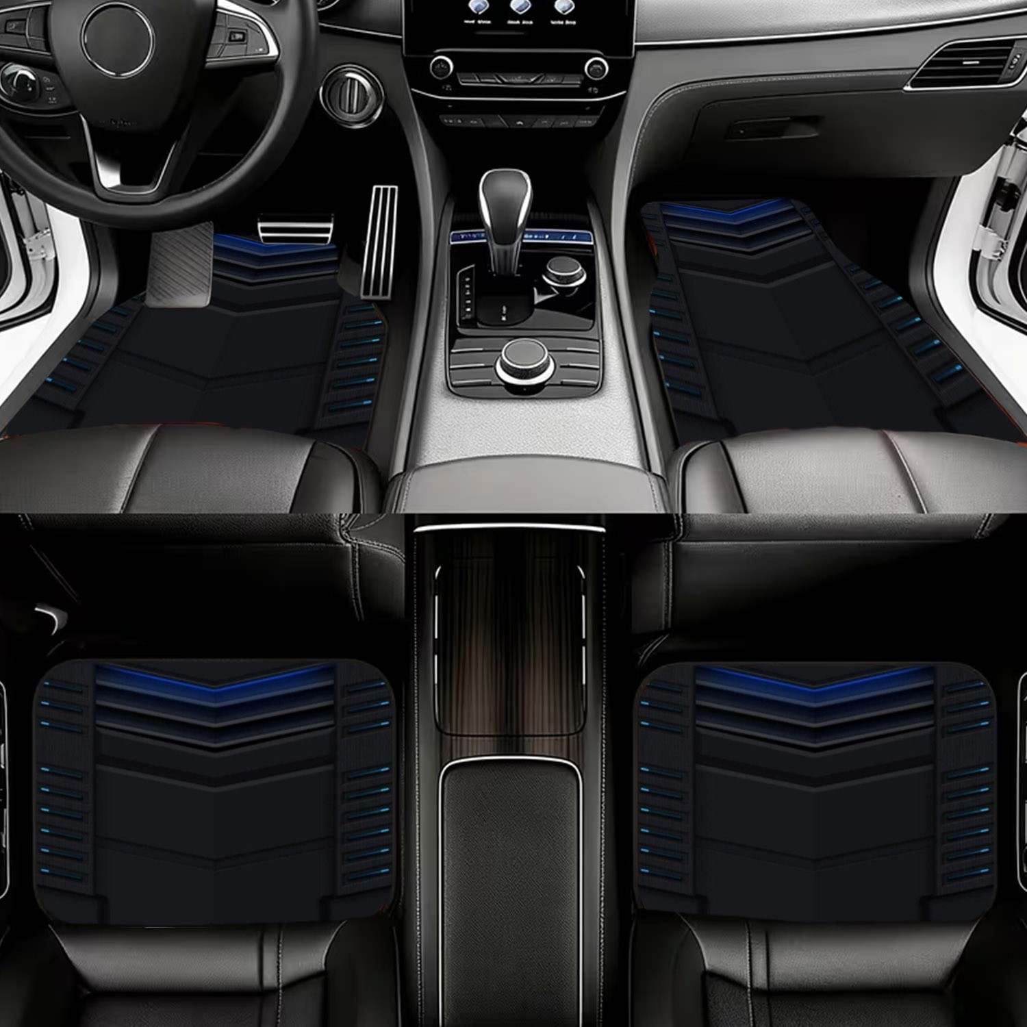 4枚セット 車用フロアマット、ダークで未来的なデザイン、素材 - Interior Design Tech のレビューと価格