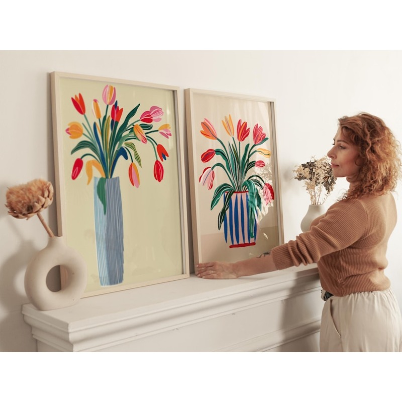 チューリップの花のキャンバスウォールアート2枚、フレームなし - Interior Design Kitchen のレビューと価格