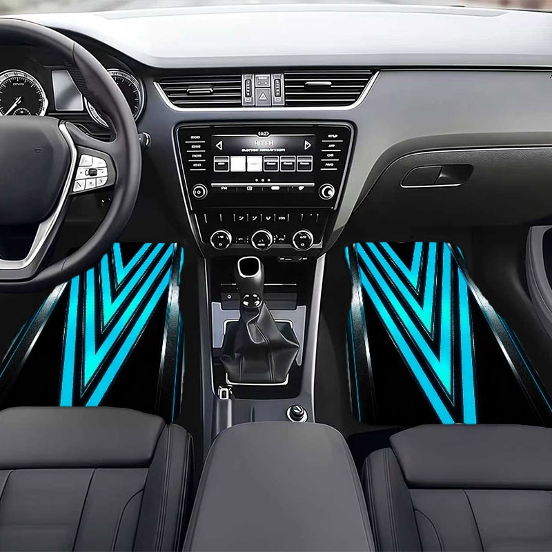 5枚組 車用フロアマット、未来的なブルー「V」パターン、ハイ - Interior Design Tech のレビューと価格
