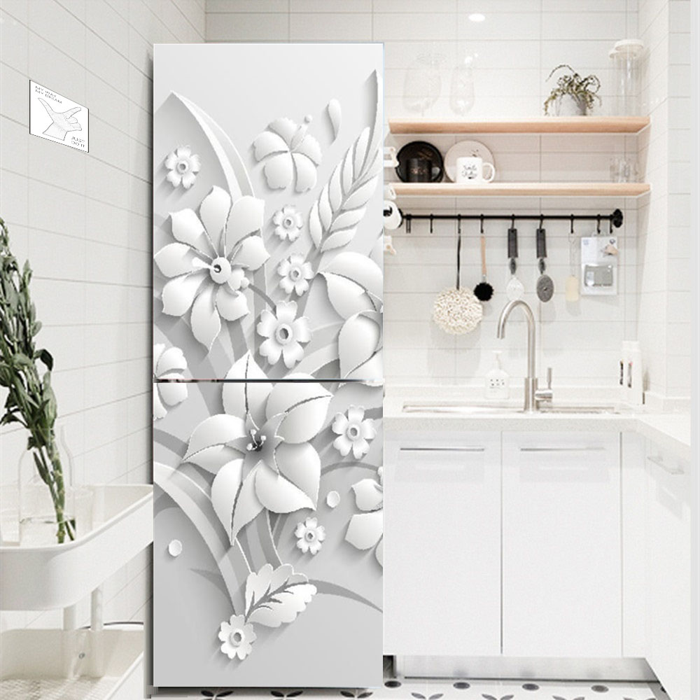 白い花の冷蔵庫の装飾ステッカー,粘着性,防水キッチン装飾壁紙 - Interior Design Kitchen のレビューと価格
