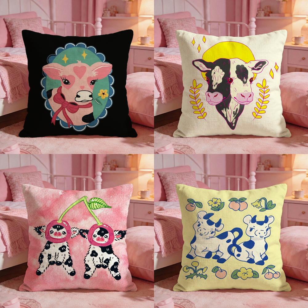かわいい牛のイラストクッションカバー プレミアムコンフォート - Interior Design Illustration のレビューと価格