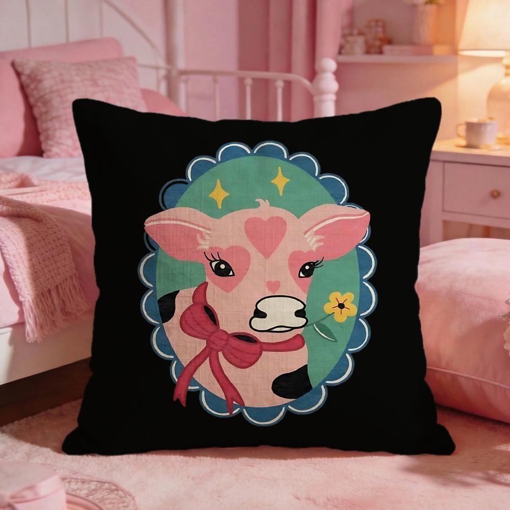 かわいい牛のイラストクッションカバー プレミアムコンフォート - Interior Design Illustration のレビューと価格