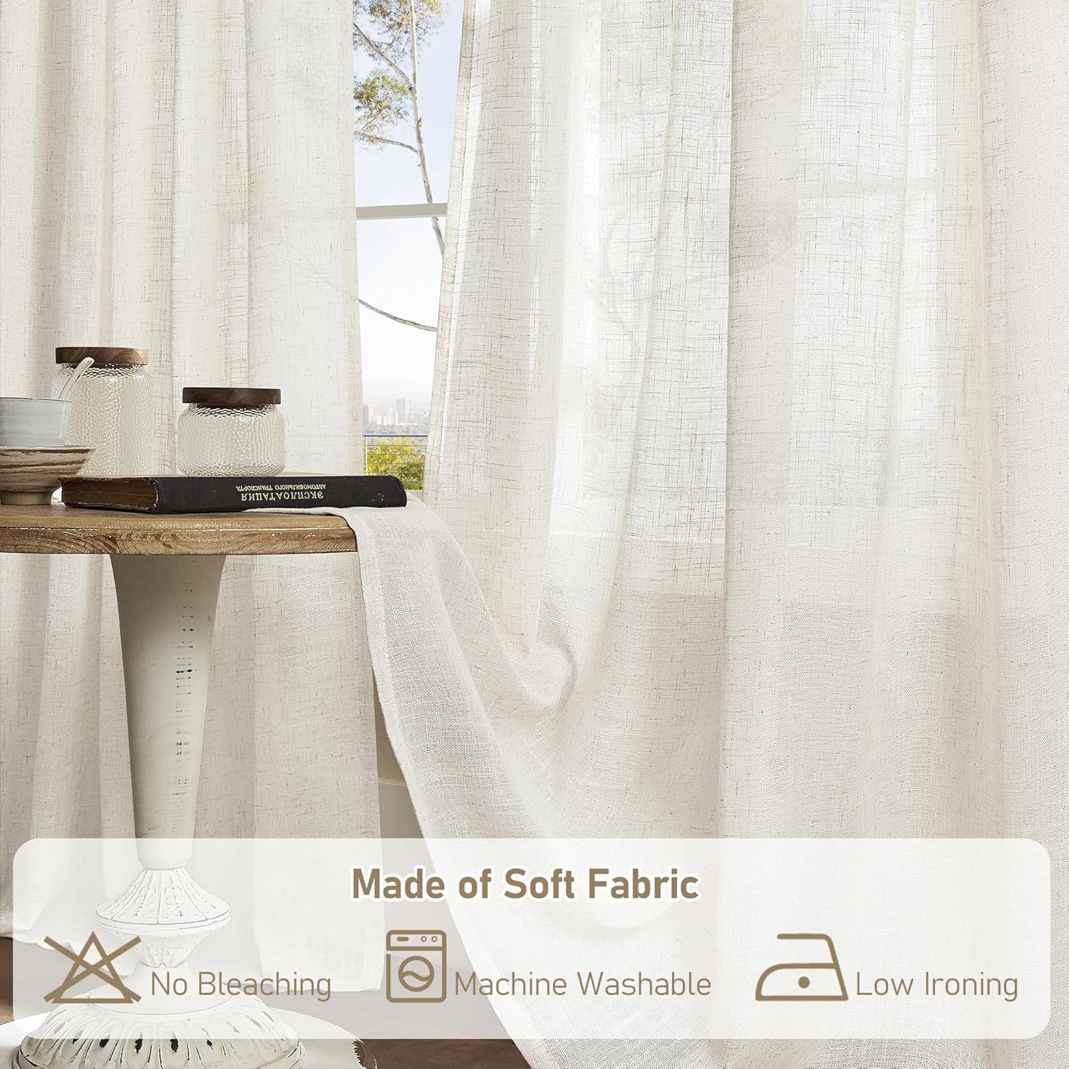 2枚組 ショートリネン キッチンカーテン 36インチ 長さ  - Linen Roller Blind のレビューと価格