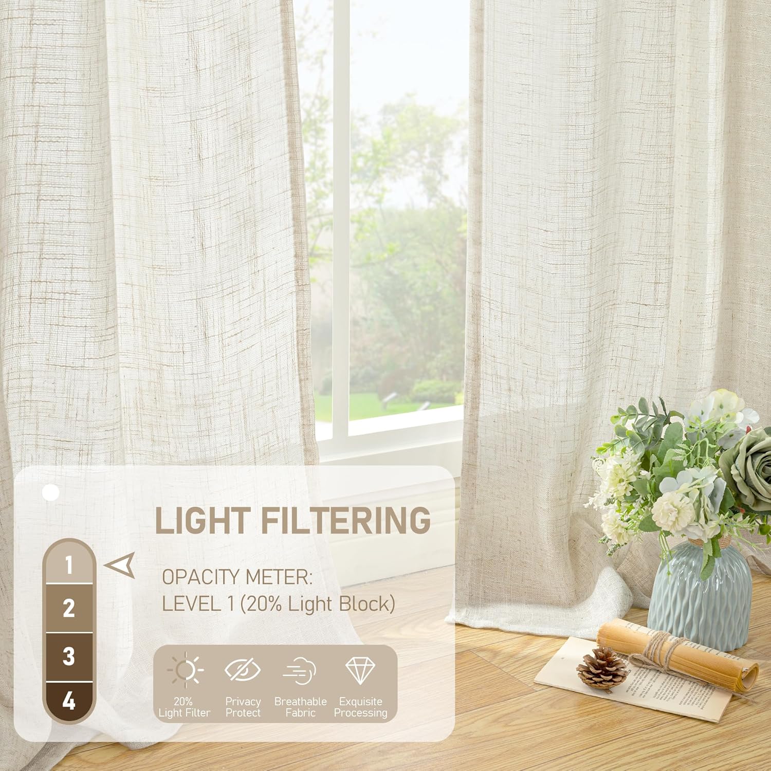 2枚組 ショートリネン キッチンカーテン 36インチ 長さ  - Linen Roller Blind のレビューと価格